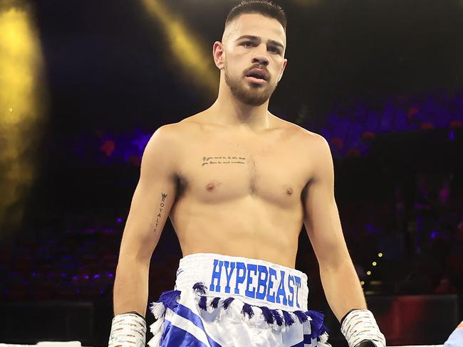 SYDNEY, AUSTRALIA - NOVEMBER 23: Ben Hussain wins in the super-welterweight fight between Micky Pengue v Ben Hussain during the Paul Gallen and Justin Hodges fight night at the Aware Super Theatre on November 23, 2022 in Sydney, Australia. (Photo by Mark Evans/Getty Images)