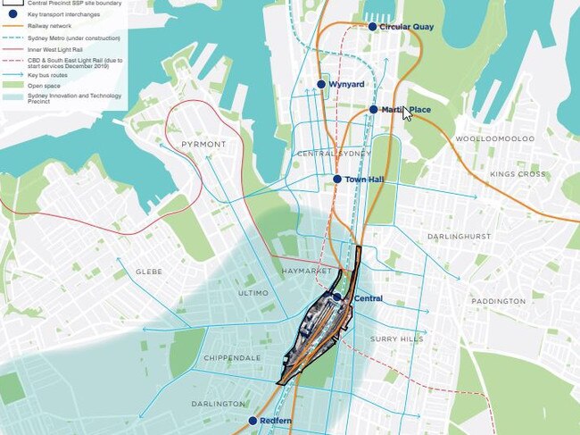 Map showing Central and the surrounding stations. Picture: NSW Government