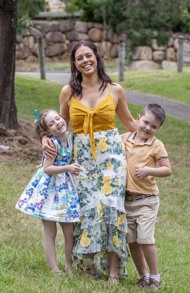 Modern family! Genevieve Laker with her daughter, Sage, and son, Lennox. Picture: Richard Walker