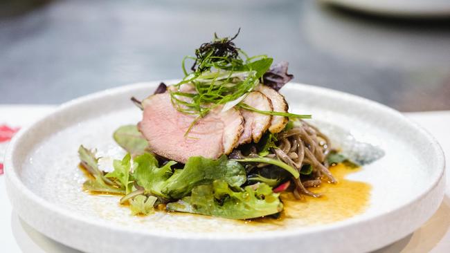 Seared aged duck breast salad at Takashiya Bar.