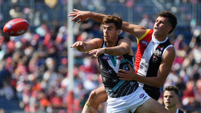 Ruckman Scott Lycett was dominant for the Power. Picture: AAP Image/David Mariuz