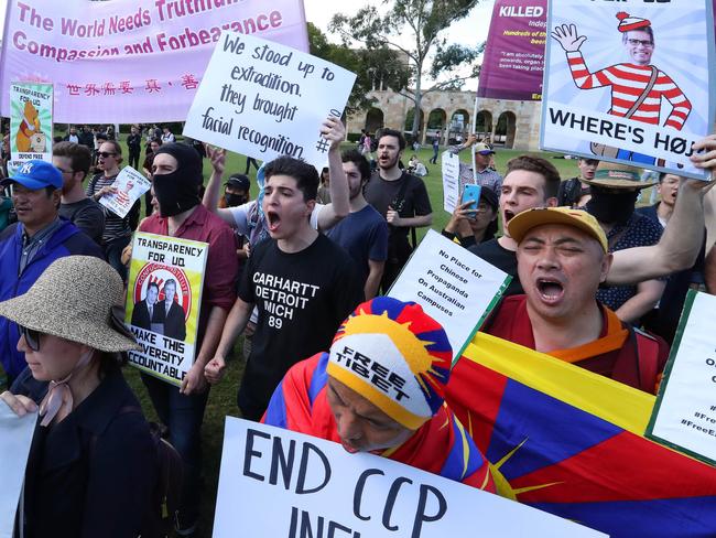 Drew Pavlou, University of Queensland students protest against the uni's China-aligned Confucius Institute, St Lucia. Picture: Liam Kidston.