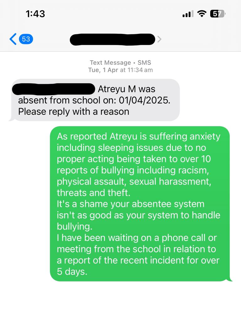 One of the text messages Ms McCann sent to the school.