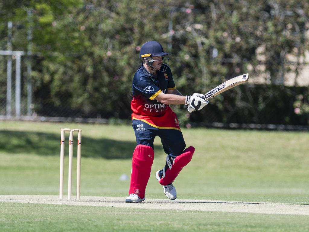 Kahlem Reardon bats for Metropolitan-Easts against Souths Magpies in Toowoomba Cricket Reserve Grade One Day grand final at Captain Cook Reserve, Sunday, December 10, 2023. Picture: Kevin Farmer