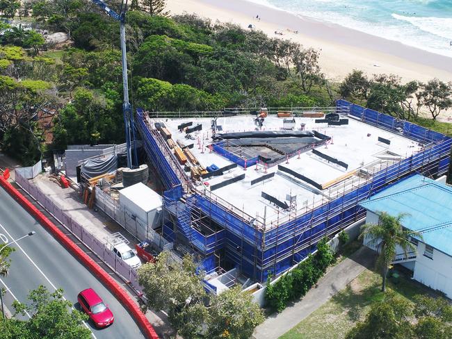 Drone shots show construction progress on the Dicky Beach mansion in February 2021. Picture: Patrick Woods.