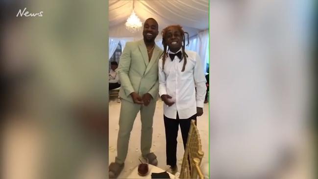 Kanye West wears too small Yeezy slippers to 2 Chainz's wedding and Twitter  mocks him mercilessly - Mirror Online