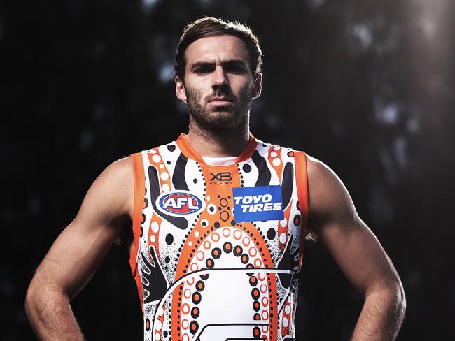 GWS Giants player Jeremy Finlayson in their season 2019 Indigenous jumper. picture. Phil Hillyard