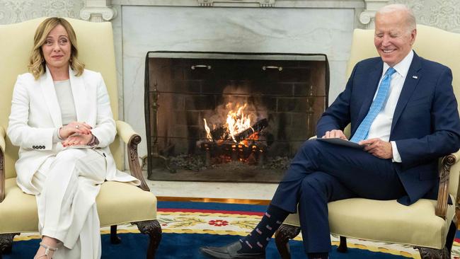 US President Joe Biden with Italian Prime Minister Giorgia Meloni in the Oval Office last week. Picture: AFP