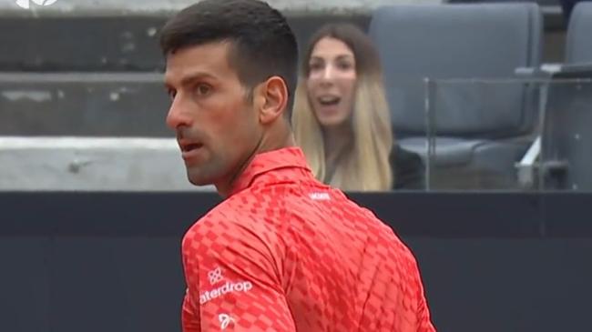 Novak Djokovic stared daggers at Cameron Norrie. Photo: Twitter, Tennis TV.