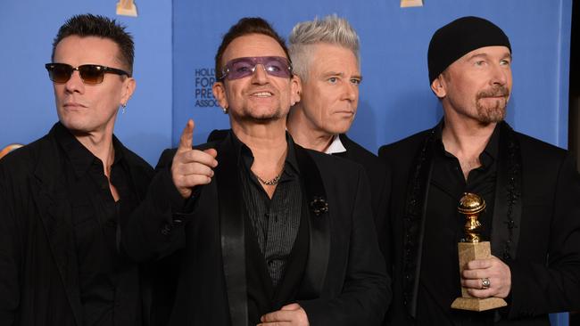 From left, Larry Mullen Jr., Bono, Adam Clayton, and The Edge of U2. Picture: Jordan Strauss/Invision/AP
