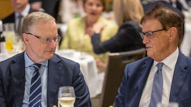 RBA governor Philip Lowe with Bill Evans at an event in Sydney earlier this year. Picture: NCA NewsWire