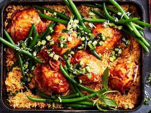 One-pan butter chicken with rice.