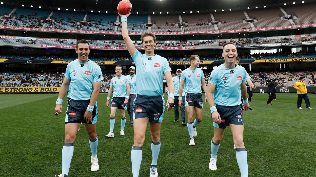 AFL umpires are not allowed to access their phones to look at statistics before voting on the Brownlow Medal. Picture: Dylan Burns/AFL Photos