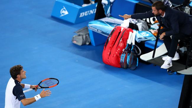 Pablo Carreno Busta pleads with the umpire. Picture: Getty Images