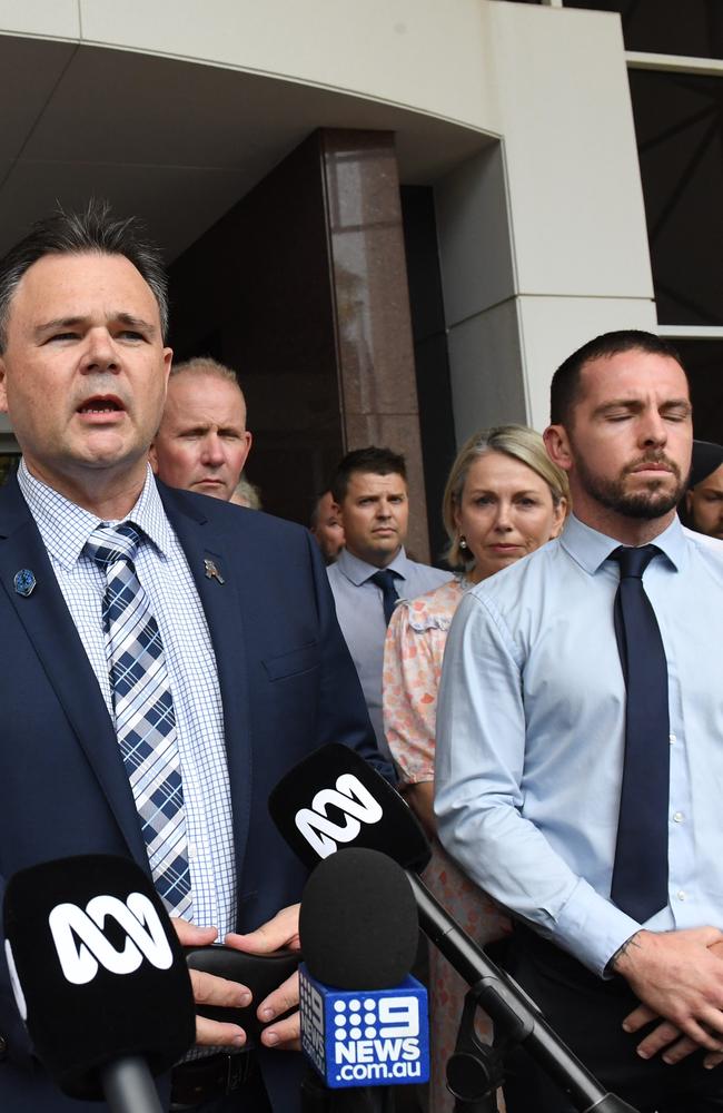 NT Police Association president Paul McCue walked shoulder-to-shoulder with Zach Rolfe during his trial where he was found not guilty of all charges. Picture: (A)manda Parkinson