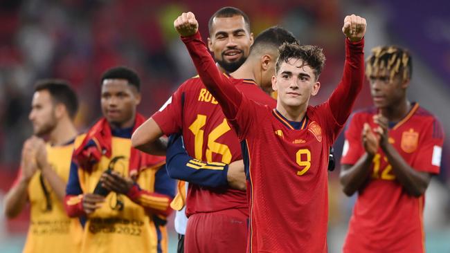 Gavi of Spain applauds fans after the 7-0 win over Costa Rica.