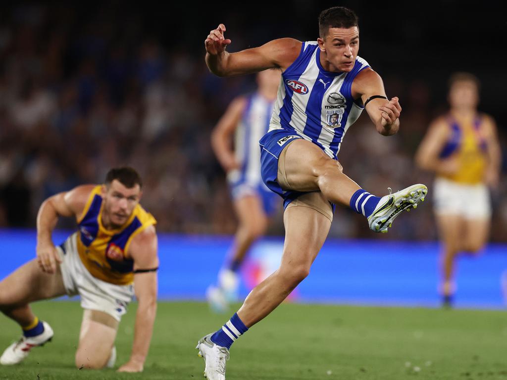 Luke Davies-Uniacke leaves Luke Shuey in his wake. Picture: Michael Klein