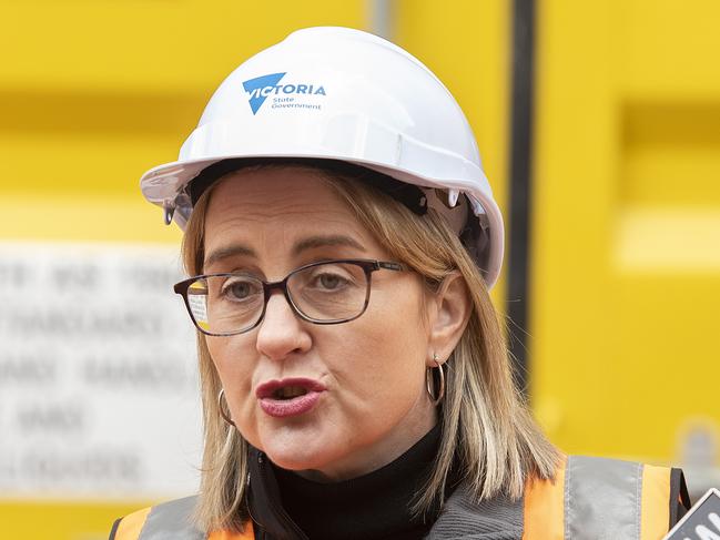 Transport Infrastructure Minister Jacinta Allan speaks at a press conference in Melbourne, Sunday, July 21, 2019. An eastbound section of Melbourne's Flinders Street will be shut for more than two years for underground work on a pedestrian walkway between train stations. (AAP Image/Ellen Smith) NO ARCHIVING