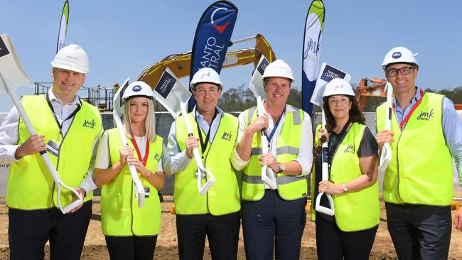 DMA Partners managing director Ryan Anderson, Chey Mesh from Coles, JM Kelly Group director Jim Kelly, Main Brace Constructions managing director Rob Doust, JMK Retail general manager Vicki Leavy and Property (Kmart) general manager Ben Smith at the sod turning of the Yamanto Central Shopping Centre. Picture: File