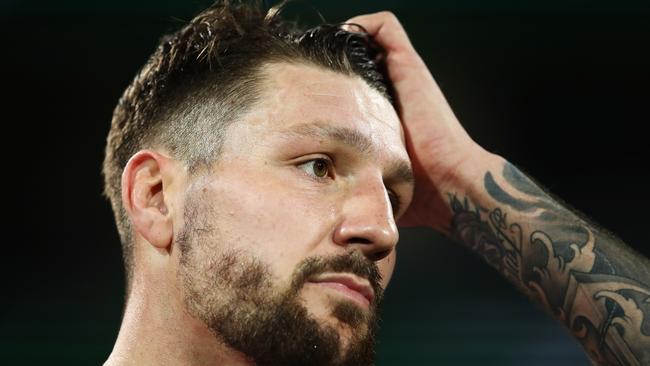 Gareth Widdop of the Dragons reacts during the Round 24 NRL match between the St George Illawarra Dragons and the Wests Tigers at the SCG in Sydney, Sunday, September 1, 2019. (AAP Image/Brendon Thorne) NO ARCHIVING, EDITORIAL USE ONLY