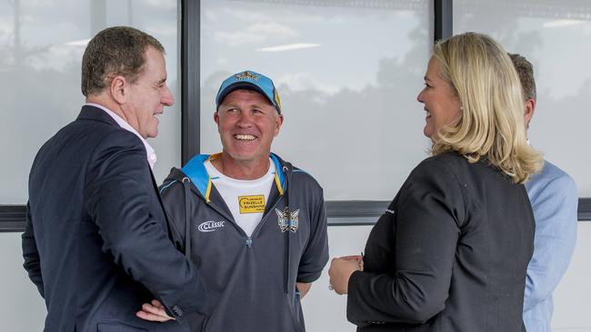 Graham Annesley speaks to Garth Brennan and Rebecca Frizelle. Picture: Jerad Williams