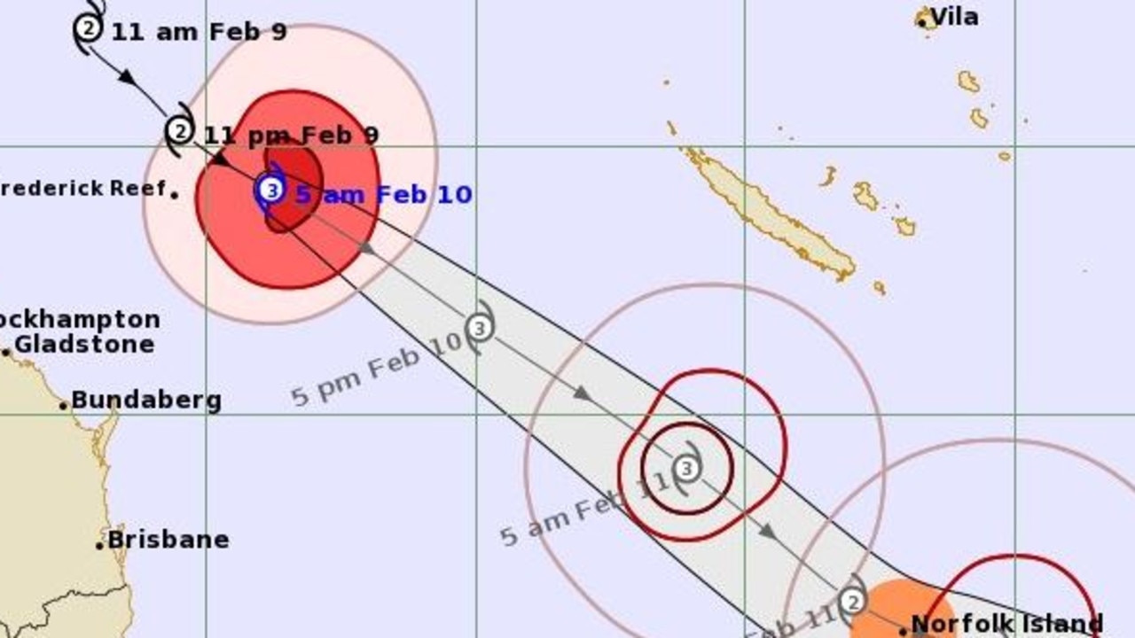 Tropical Cyclone Gabrielle is tracking off the Queensland coast. It developed into a category three system overnight. Picture: BOM