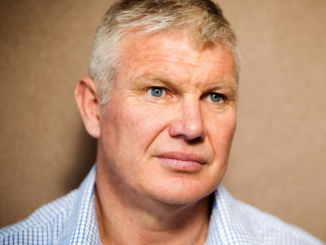 Former Australian rules footballer, coach and football commentator Danny Frawley speaks with Hamish McLachlan. Picture: Mark Stewart