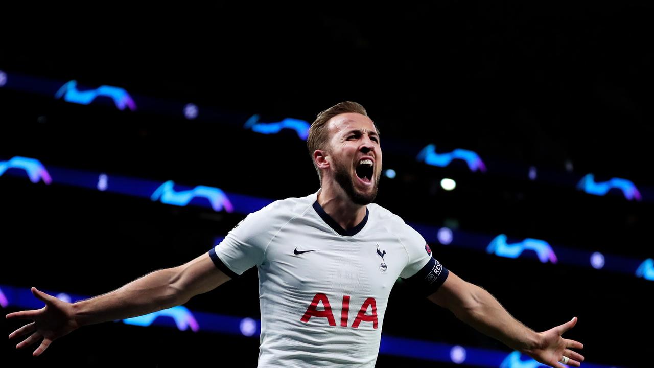 ***GETTY DAILY BESTPIX*** LONDON, ENGLAND - NOVEMBER 26: Harry Kane of Tottenham Hotspur celebrates after scoring his team's fourth goal during the UEFA Champions League group B match between Tottenham Hotspur and Olympiacos FC at Tottenham Hotspur Stadium on November 26, 2019 in London, United Kingdom. (Photo by Catherine Ivill/Getty Images)