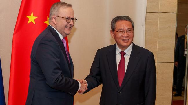 Anthony Albanese with Chinese Premier Li Qiang at the ASEAN summit in Laos last week. Picture: PMO