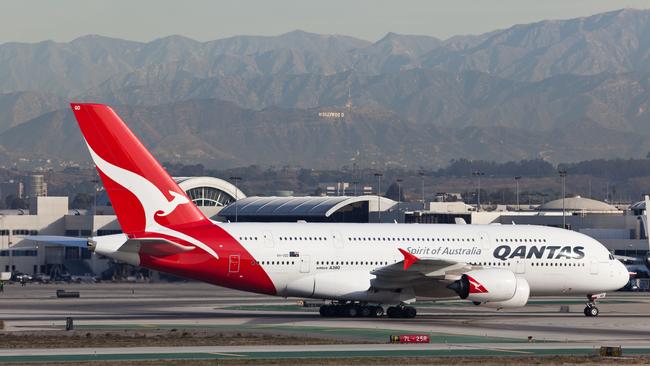 A Qantas A380 at Los Angeles International Airport.