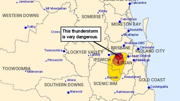 Those in the Logan area and in Brisbane’s south have been warned of the dangerous storm. Photo: BOM