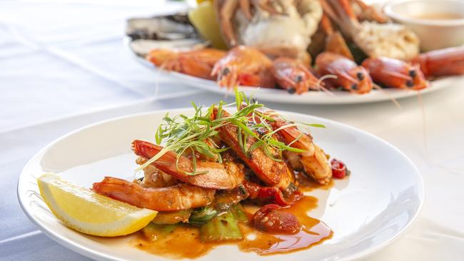 The Hervey Bay garlic prawns at Wilson’s Boathouse. Picture: AAP/Richard Walker