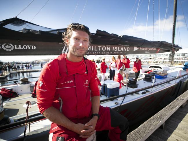 Daniel Oatley, The late Bob Oatley's grandson, in Hobart after steering Wild Oats across the line. Wild Oats XI skippered by Mark Richards claims a 9th line honours victory in the 2018 Sydney to Hobart Yacht Race. The yacht crossed the line in 1d 19hrs 7mins 21secs . Picture: RICHARD JUPE