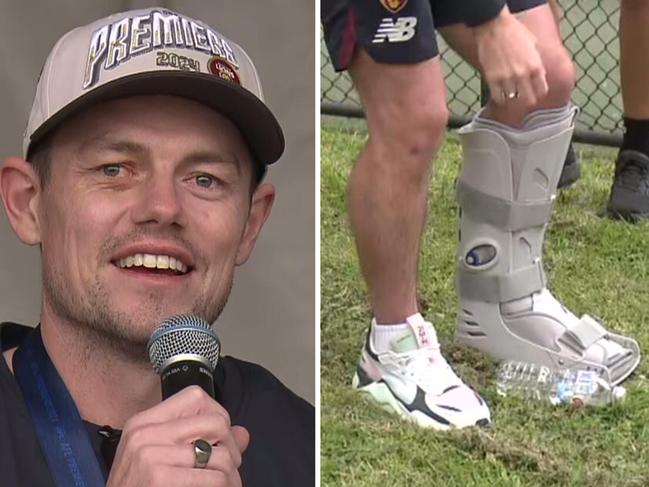 Lachie Neale speaks about his foot injury in the aftermath of Brisbane's premiership triumph.