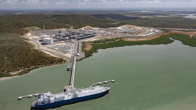 An aerial view of the Santos GLNG project on Curtis Island, near Gladstone in Queensland.