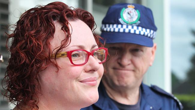 A courageous Ms Rourke spoke to the media after Lawson was sentenced. Picture: Mark Scott