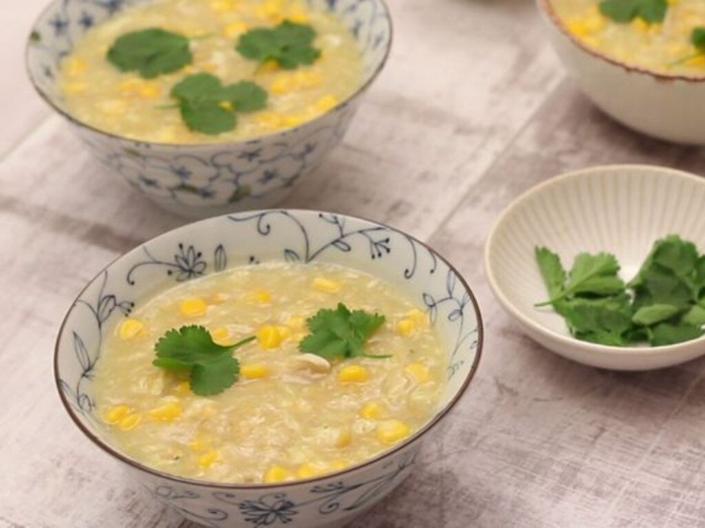 Chinese chicken sweet corn soup. Picture: Australia's Best Recipes.