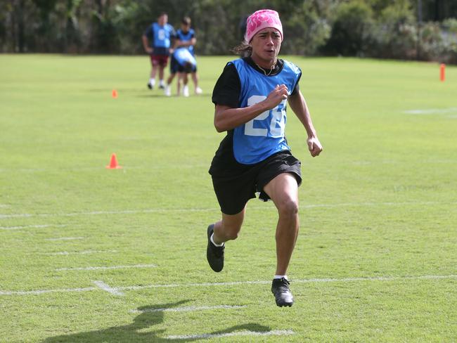 A prospect completes a 40-yard dash. Picture by Richard Gosling