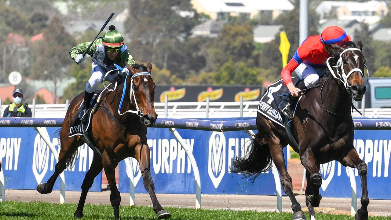 Verry Elleegant races clear of Incentivise at Flemington. Picture: Getty Images