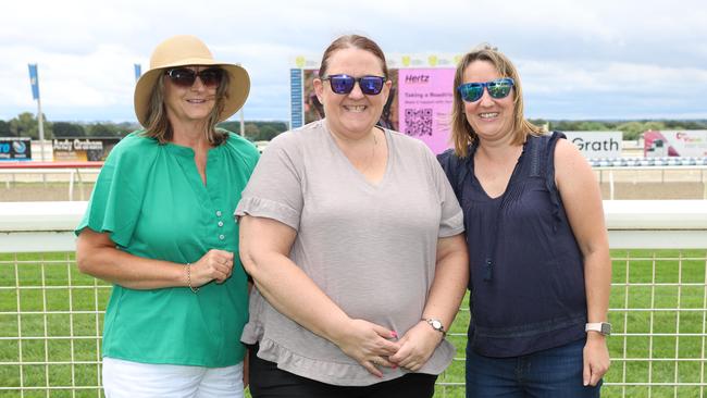 Mandy Lappin, Paula Hanemann and Margaret Reid attend the Ballarat Cup. Picture: Brendan Beckett