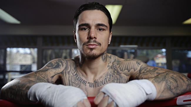 Boxer George Kambosos Jr at The Gairy StClair Boxing Fitness Gym in Sydney’s southern suburbs this week. A world title shot looms for the Aussie. Picture: Adam Yip