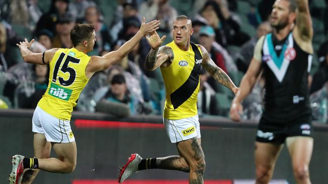 Martin celebrates a goal in the preliminary final. Picture: Sarah Reed