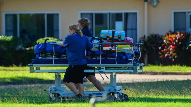 Victims of the Gumlu bus tragedy being flown to and from Ayr Health Service (Ayr Hospital) on Sunday afternoon. Picture: Scott Radford-Chisholm