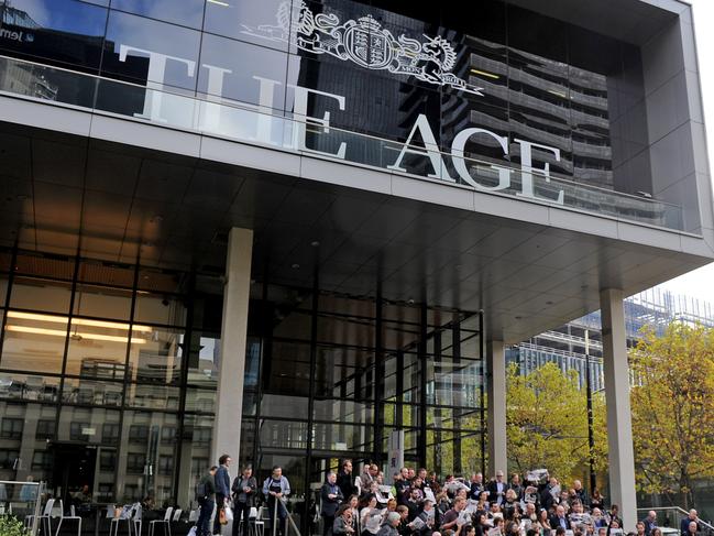 Staff at THE AGE newspaper in Melbourne walk out in protest at Fairfax's latest staff cuts, Wednesday, 3 May, 2017. Journalists at Fairfax Media have gone on strike for a week following the company's decision to cut a quarter of the remaining journalists at its major Australian newspapers. (AAP Image/Joe Castro) NO ARCHIVING