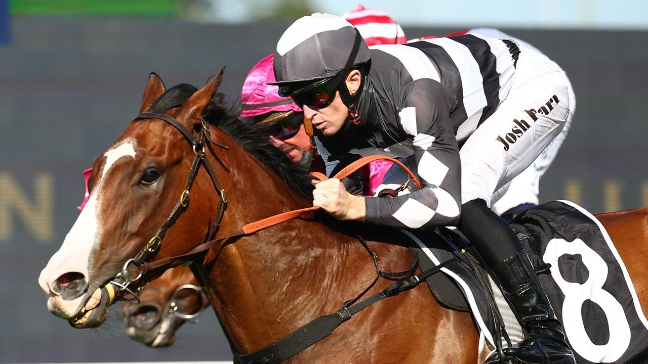 SYDNEY, AUSTRALIA - APRIL 27: Josh Parr riding Disneck  wins Race 6 Hot Rod & Custom Show during Sydney Racing at Rosehill Gardens on April 27, 2024 in Sydney, Australia. (Photo by Jeremy Ng/Getty Images)