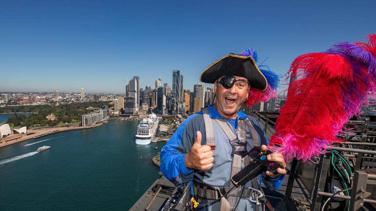 Captain Feathersword is clearly very excited for the group’s next, big move. Picture: Rocket Weijers/Getty Images for Royal Caribbean ANZ