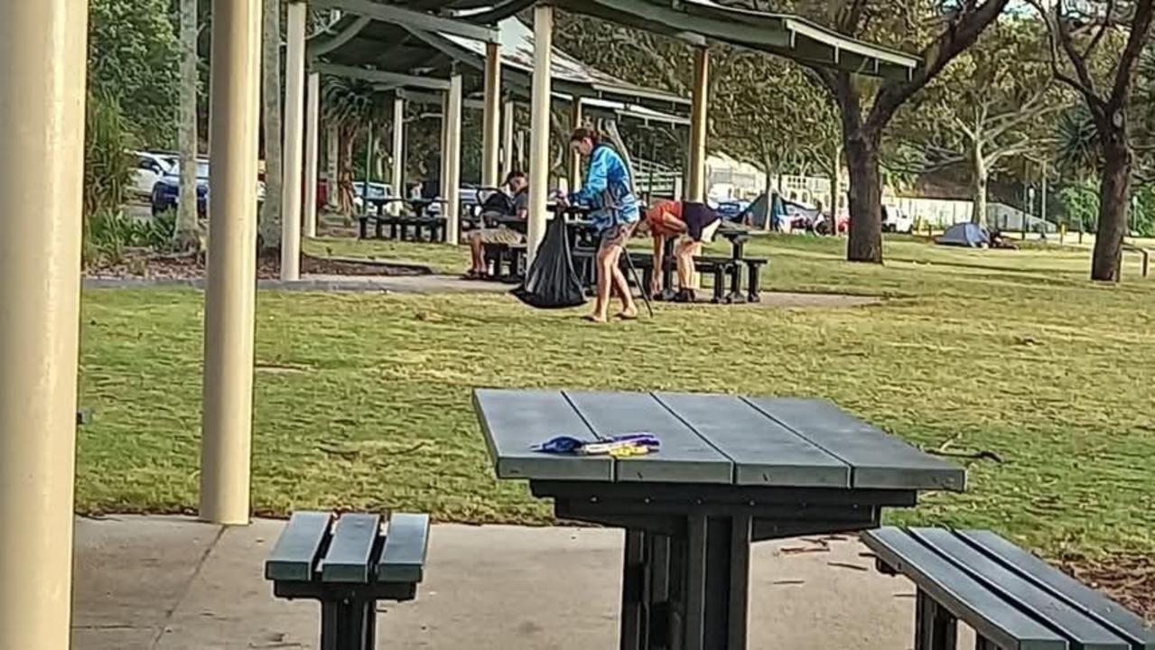 Homeless people cleaning up rubbish. Photo: Supplied