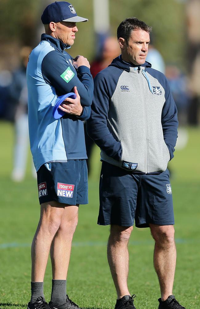 Craig Fitzgibbon with Brad Fittler at NSW Origin training.