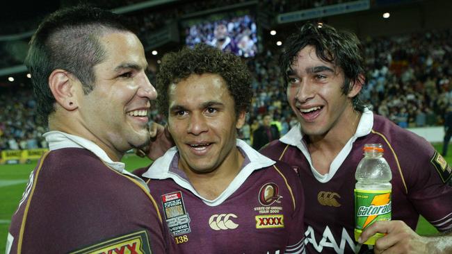 SPORT NEWS BCM 25/5/05 (L-R) Carl Webb, Matt Bowen &amp; Johnathan Thurston, the cowboy connection. State of Origin Suncorp Stadium. Extra Time. PicDavidKapernick