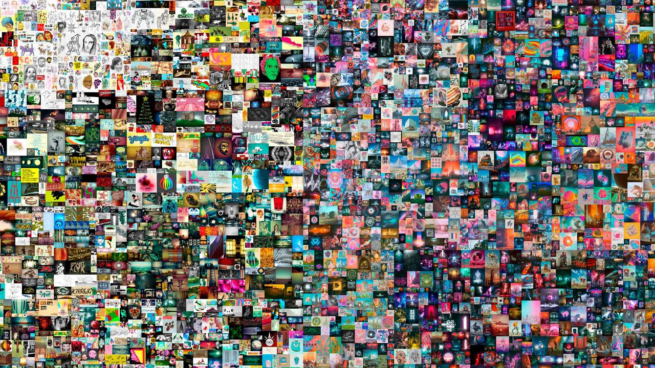 Beeple’s digital artwork is made up of 5000 individual images that he posted online over the past 14 years. Image: Christie’s Auction House/AFP